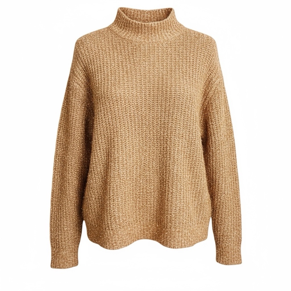 Arabella Size Large Gold Metallic Mock Neck Sweater